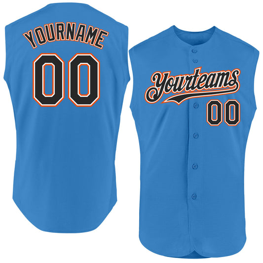 Custom Powder Blue Black-Orange Authentic Sleeveless Baseball Jersey - Sky-Custom