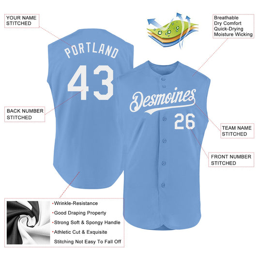 Custom Light Blue White Authentic Sleeveless Baseball Jersey - Sky-Custom