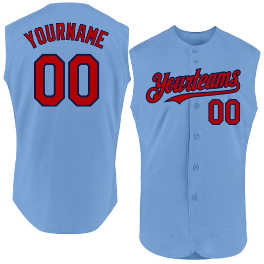 Custom Light Blue Red-Navy Authentic Sleeveless Baseball Jersey - Sky-Custom
