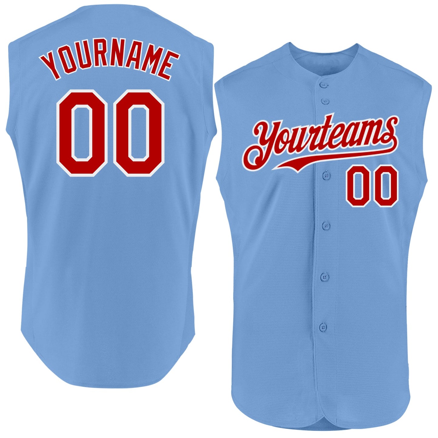 Custom Light Blue Red-White Authentic Sleeveless Baseball Jersey - Sky-Custom