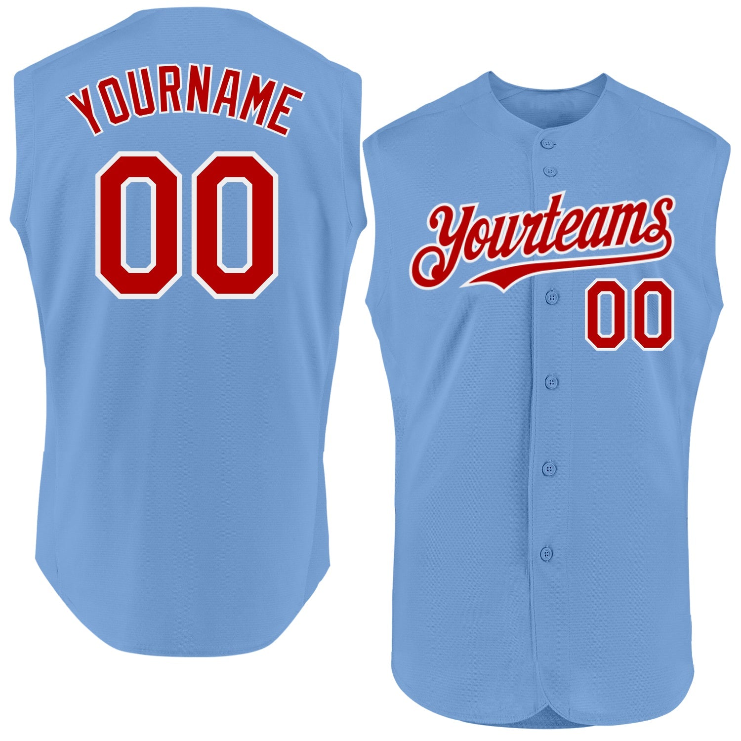 Custom Light Blue Red-White Authentic Sleeveless Baseball Jersey - Sky-Custom