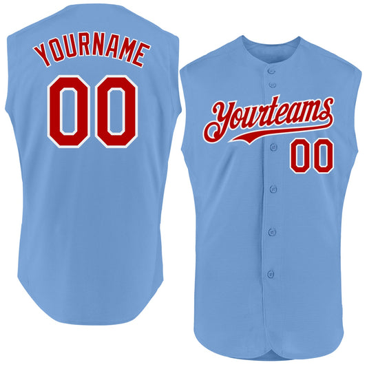 Custom Light Blue Red-White Authentic Sleeveless Baseball Jersey - Sky-Custom