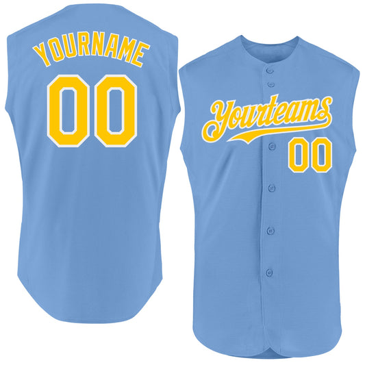 Custom Light Blue Yellow-White Authentic Sleeveless Baseball Jersey - Sky-Custom