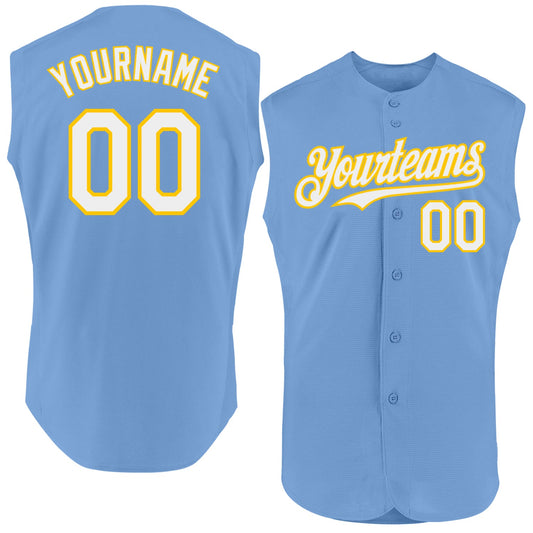 Custom Light Blue White-Yellow Authentic Sleeveless Baseball Jersey - Sky-Custom