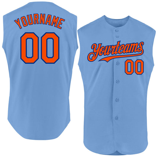 Custom Light Blue Orange-Royal Authentic Sleeveless Baseball Jersey - Sky-Custom