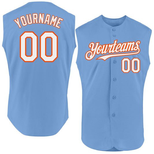 Custom Light Blue White-Orange Authentic Sleeveless Baseball Jersey - Sky-Custom