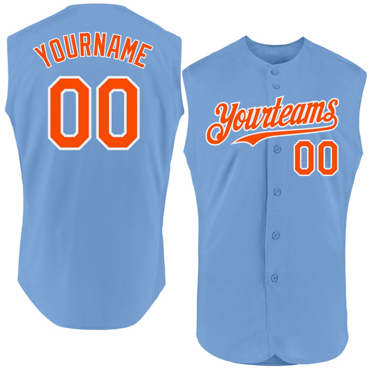 Custom Light Blue Orange-White Authentic Sleeveless Baseball Jersey - Sky-Custom