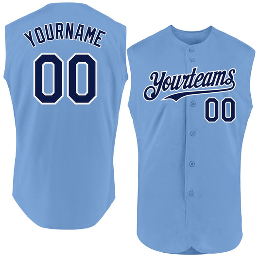 Custom Light Blue Navy-White Authentic Sleeveless Baseball Jersey - Sky-Custom