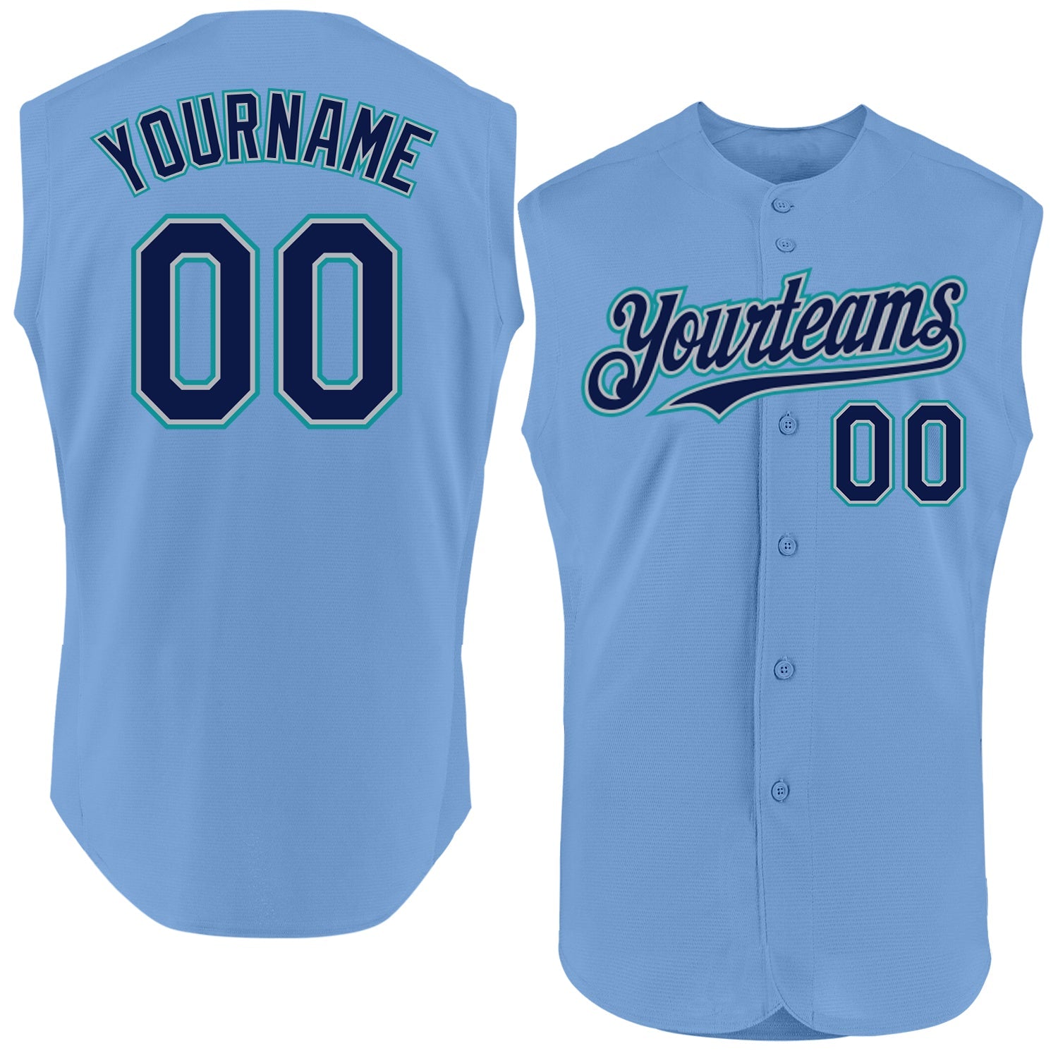 Custom Light Blue Navy Gray-Teal Authentic Sleeveless Baseball Jersey - Sky-Custom