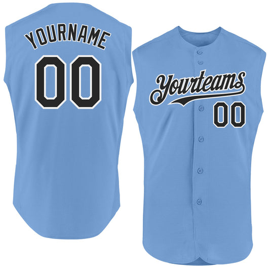 Custom Light Blue Black-White Authentic Sleeveless Baseball Jersey - Sky-Custom