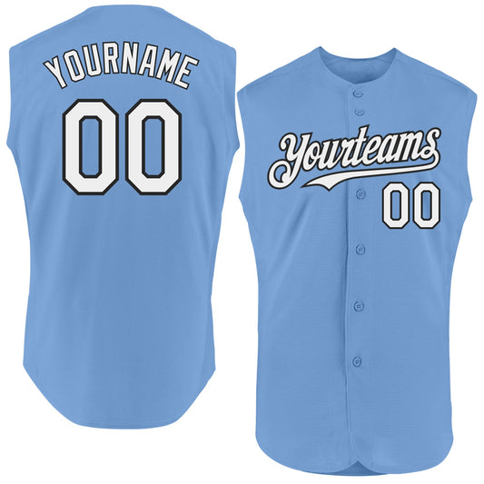 Custom Light Blue White-Black Authentic Sleeveless Baseball Jersey - Sky-Custom