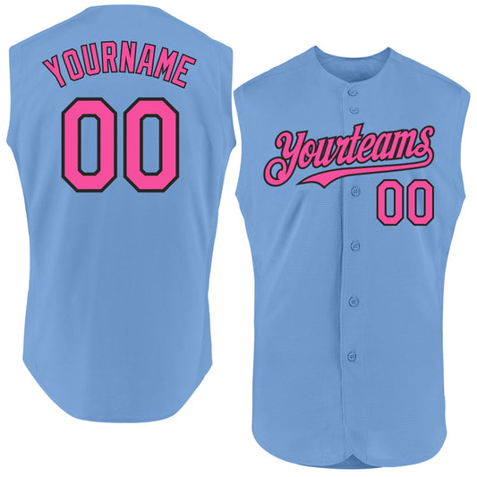 Custom Light Blue Pink-Black Authentic Sleeveless Baseball Jersey - Sky-Custom