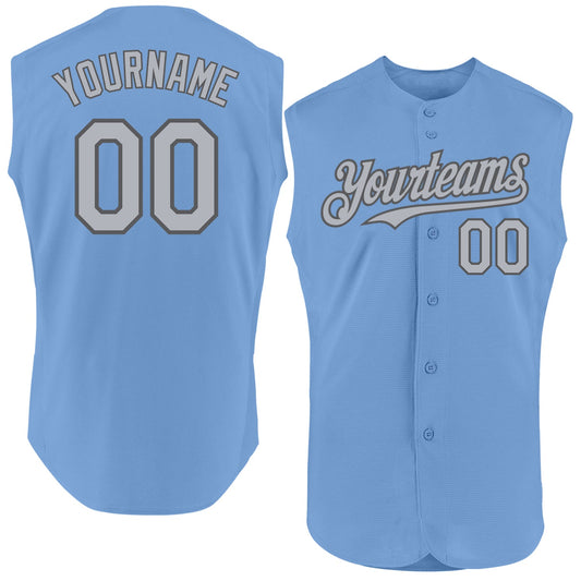Custom Light Blue Gray-Steel Gray Authentic Sleeveless Baseball Jersey - Sky-Custom