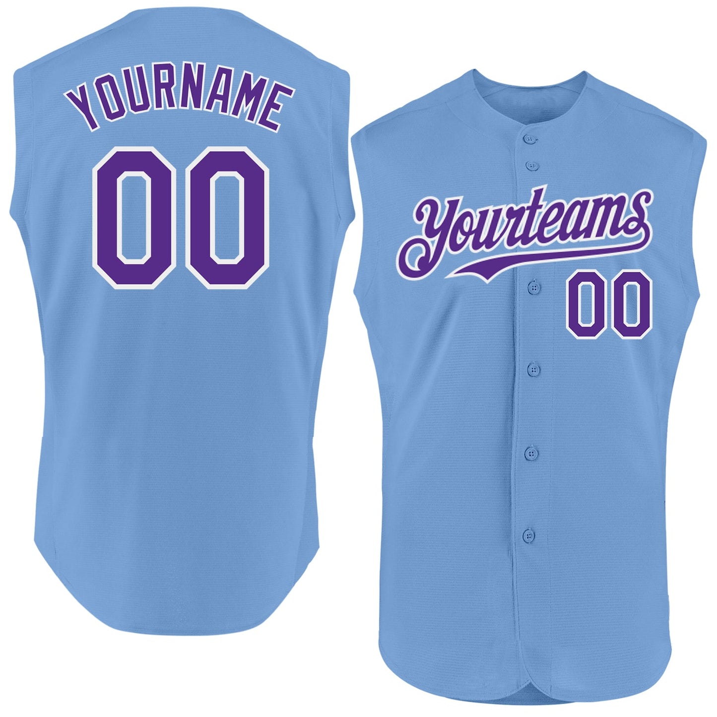 Custom Light Blue Purple-White Authentic Sleeveless Baseball Jersey - Sky-Custom