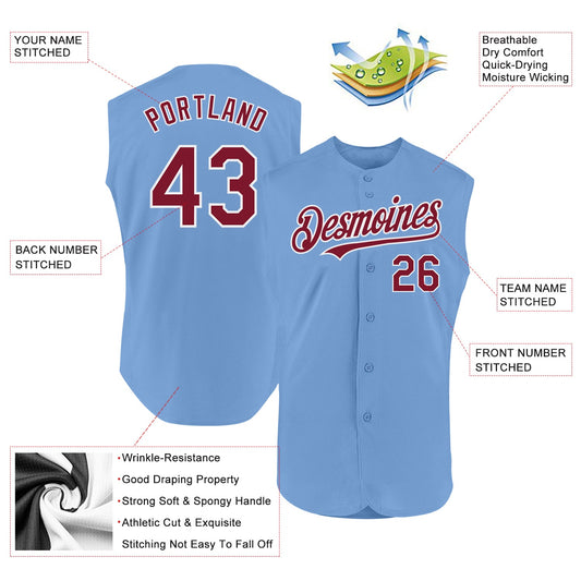 Custom Light Blue Crimson-White Authentic Sleeveless Baseball Jersey - Sky-Custom