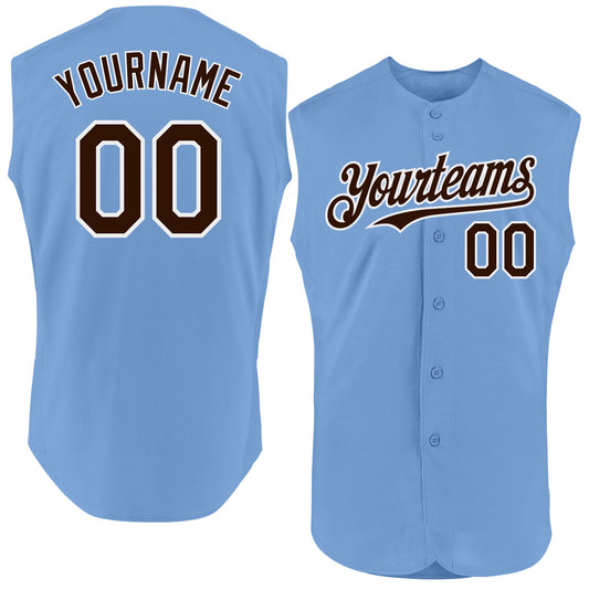 Custom Light Blue Brown-White Authentic Sleeveless Baseball Jersey - Sky-Custom