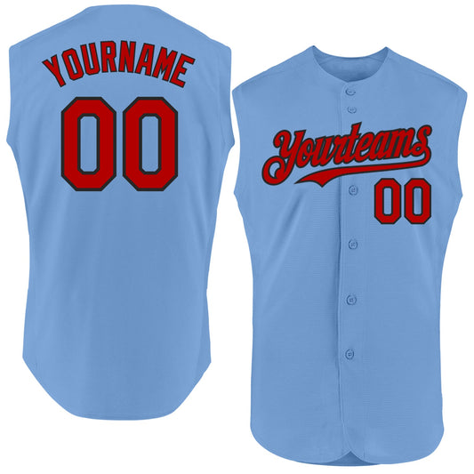 Custom Light Blue Red-Black Authentic Sleeveless Baseball Jersey - Sky-Custom