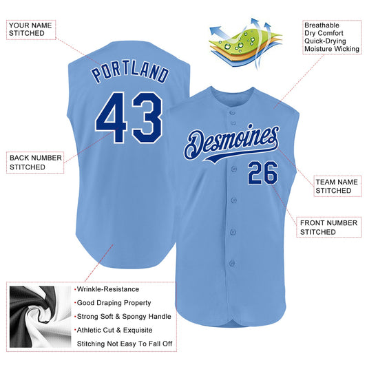 Custom Light Blue Royal-White Authentic Sleeveless Baseball Jersey - Sky-Custom