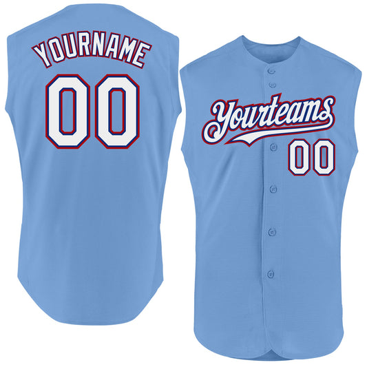 Custom Light Blue Royal-Red Authentic Sleeveless Baseball Jersey - Sky-Custom