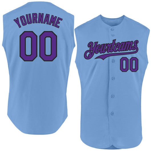 Custom Light Blue Purple-Black Authentic Sleeveless Baseball Jersey - Sky-Custom