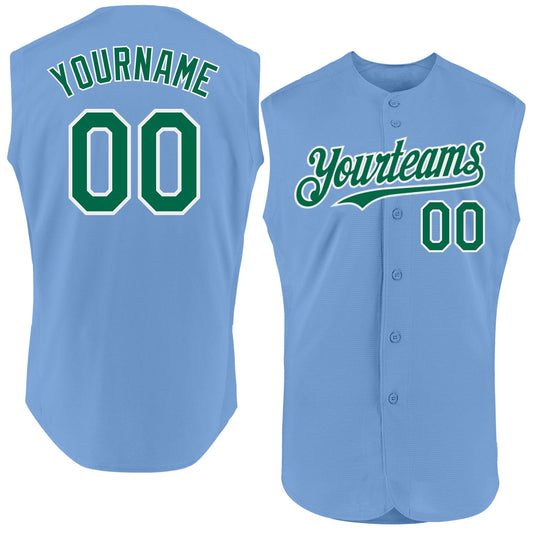 Custom Light Blue Kelly Green-White Authentic Sleeveless Baseball Jersey - Sky-Custom