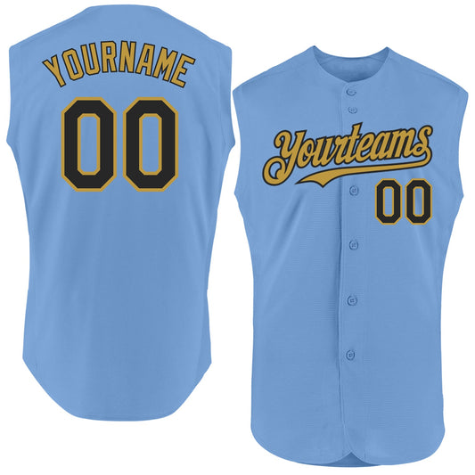 Custom Light Blue Black-Old Gold Authentic Sleeveless Baseball Jersey - Sky-Custom