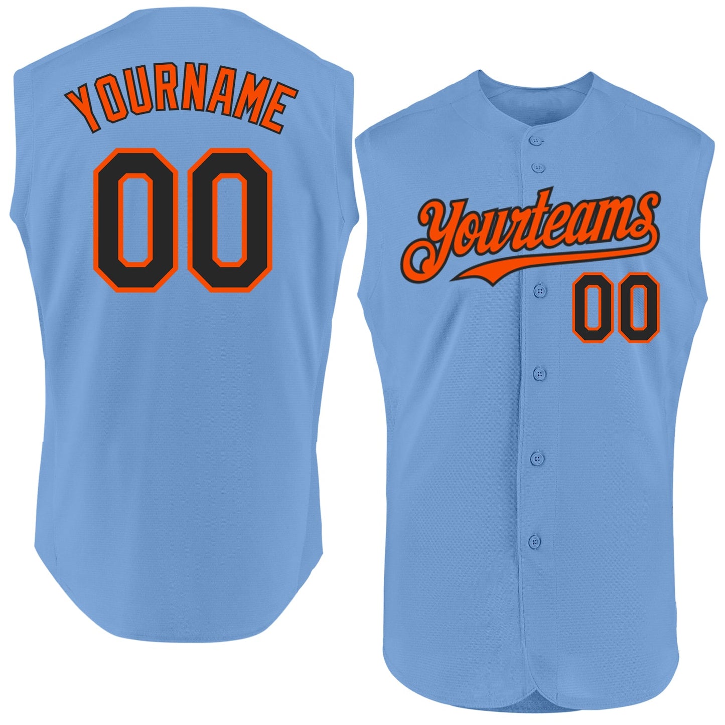 Custom Light Blue Black-Orange Authentic Sleeveless Baseball Jersey - Sky-Custom