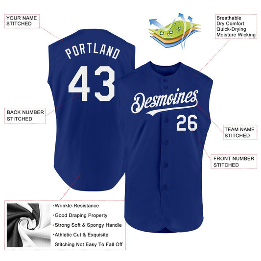 Custom Royal White Authentic Sleeveless Baseball Jersey - Sky-Custom