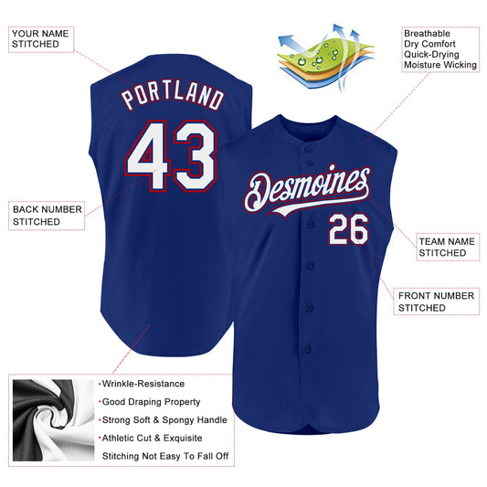 Custom Royal White-Red Authentic Sleeveless Baseball Jersey - Sky-Custom