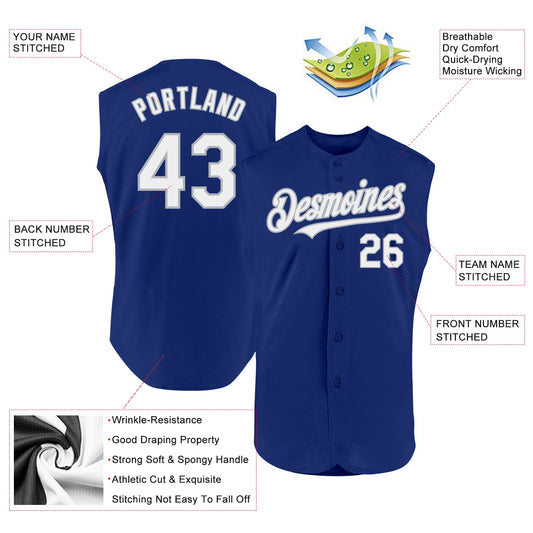 Custom Royal White-Gray Authentic Sleeveless Baseball Jersey - Sky-Custom