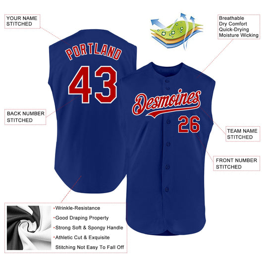 Custom Royal Red-White Authentic Sleeveless Baseball Jersey - Sky-Custom