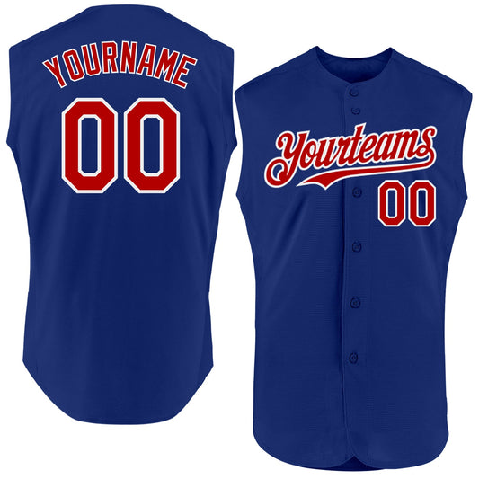 Custom Royal Red-White Authentic Sleeveless Baseball Jersey - Sky-Custom