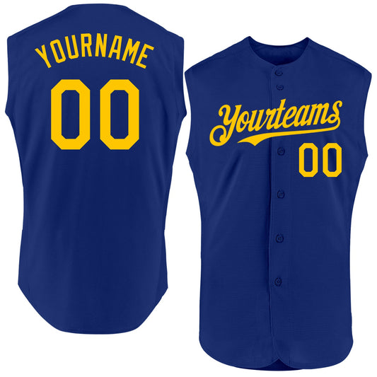 Custom Royal Yellow Authentic Sleeveless Baseball Jersey - Sky-Custom