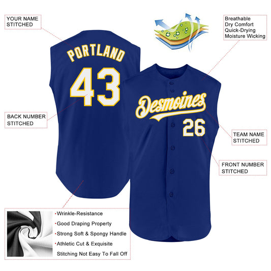 Custom Royal White-Yellow Authentic Sleeveless Baseball Jersey - Sky-Custom
