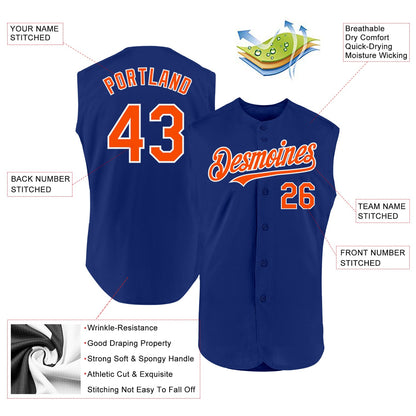 Custom Royal Orange-White Authentic Sleeveless Baseball Jersey - Sky-Custom