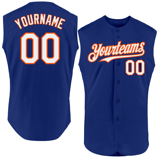 Custom Royal White-Orange Authentic Sleeveless Baseball Jersey - Sky-Custom