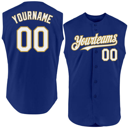 Custom Royal White-Old Gold Authentic Sleeveless Baseball Jersey - Sky-Custom