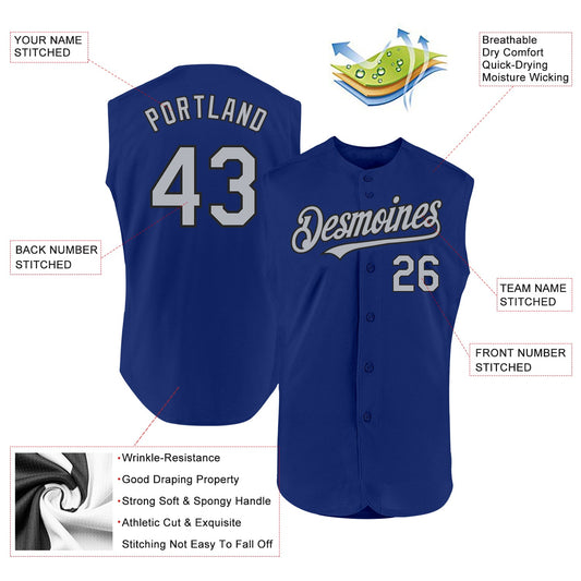 Custom Royal Gray-Black Authentic Sleeveless Baseball Jersey - Sky-Custom