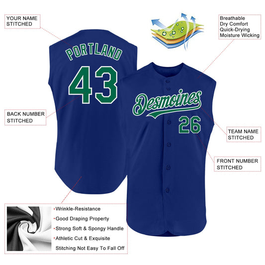 Custom Royal Kelly Green-White Authentic Sleeveless Baseball Jersey - Sky-Custom