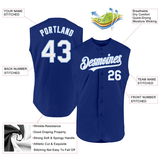 Custom Royal White-Light Blue Authentic Sleeveless Baseball Jersey - Sky-Custom