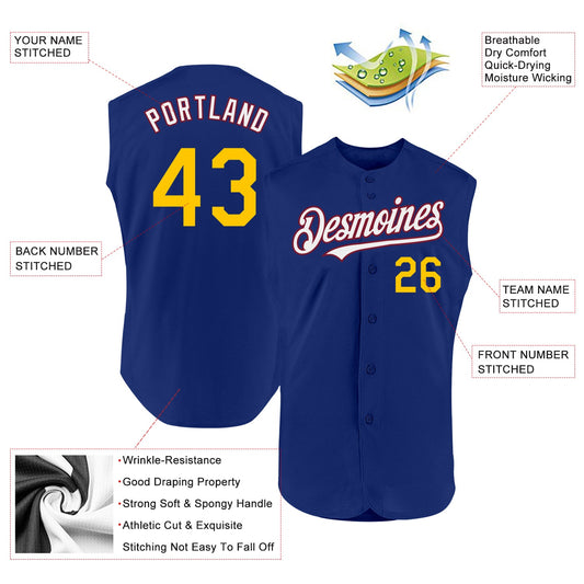 Custom Royal Yellow-Crimson Authentic Sleeveless Baseball Jersey - Sky-Custom