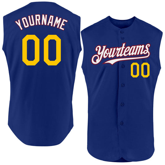 Custom Royal Yellow-Crimson Authentic Sleeveless Baseball Jersey - Sky-Custom