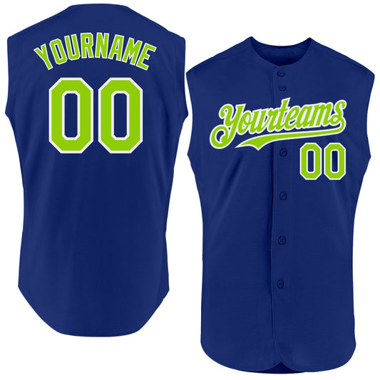 Custom Royal Neon Green-White Authentic Sleeveless Baseball Jersey - Sky-Custom