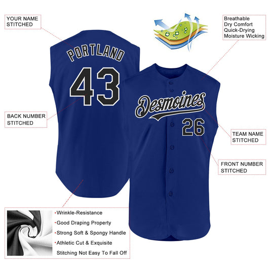 Custom Royal Black-White Authentic Sleeveless Baseball Jersey - Sky-Custom