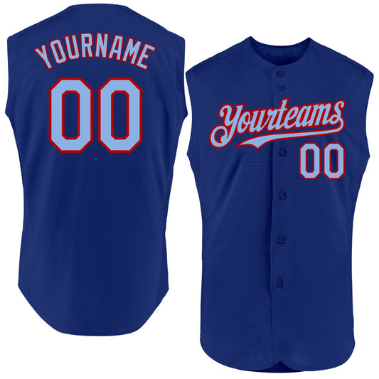 Custom Royal Light Blue-Red Authentic Sleeveless Baseball Jersey - Sky-Custom