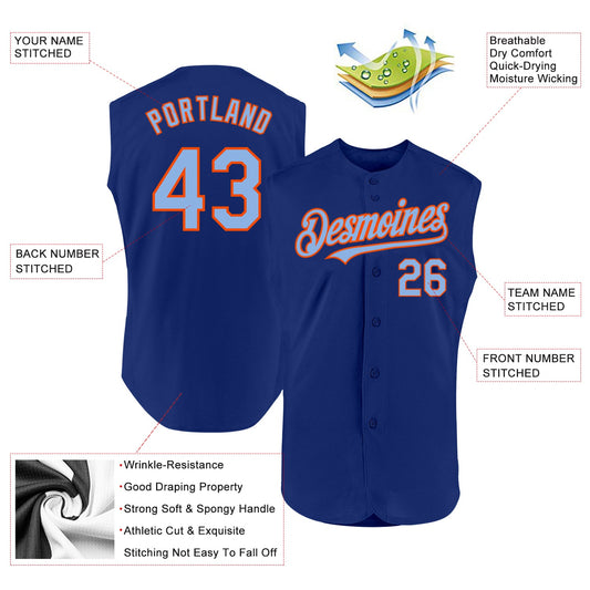 Custom Royal Light Blue-Orange Authentic Sleeveless Baseball Jersey - Sky-Custom