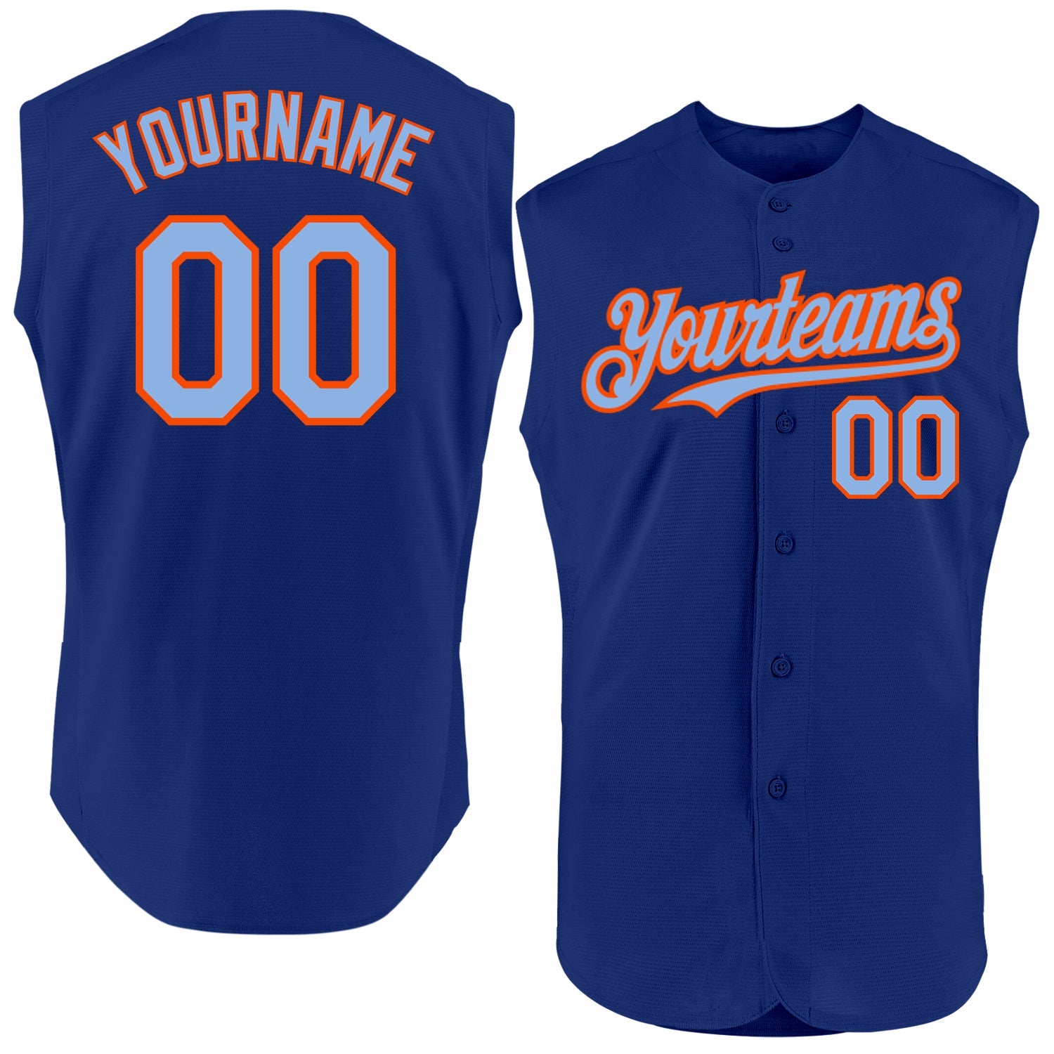 Custom Royal Light Blue-Orange Authentic Sleeveless Baseball Jersey - Sky-Custom