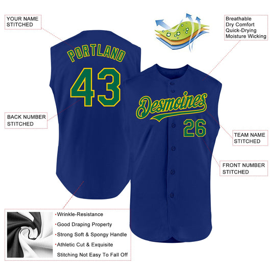 Custom Royal Kelly Green-Yellow Authentic Sleeveless Baseball Jersey - Sky-Custom
