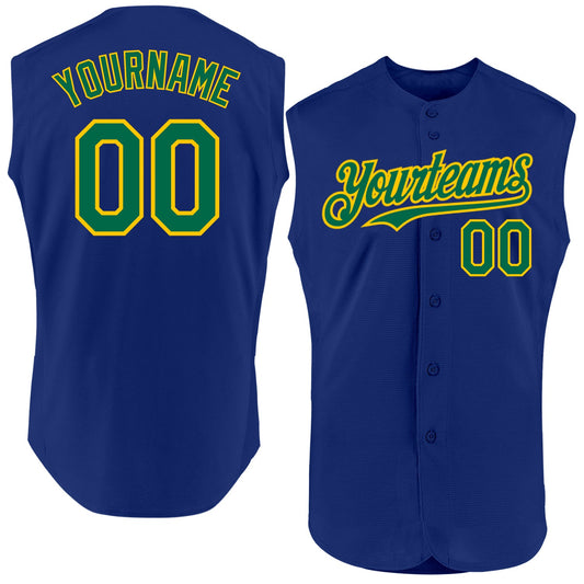 Custom Royal Kelly Green-Yellow Authentic Sleeveless Baseball Jersey - Sky-Custom
