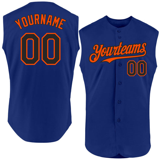 Custom Royal Black-Orange Authentic Sleeveless Baseball Jersey - Sky-Custom